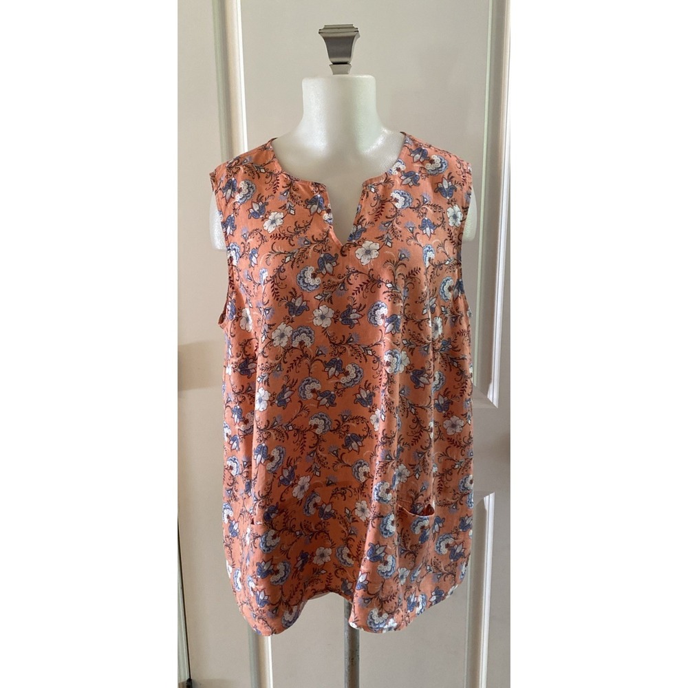 J. Jill Love Linen Floral Sleeveless Top Medium Orange Coral Print -Size XLP